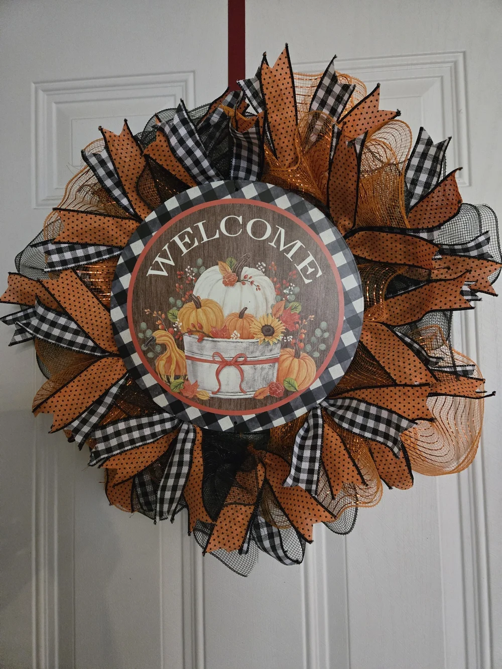 Welcome Fall Pumpkin Wreath - Orange, Black, White